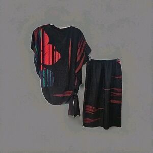 Caron Of Chicago Skirt Top Set Abstract Womens Sz6 Red Blk Green VTG 80s Retro